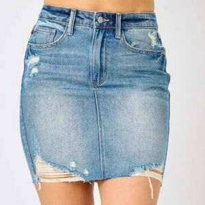 Judy Blue Distressed Denim Maci Rigid high rise skirt